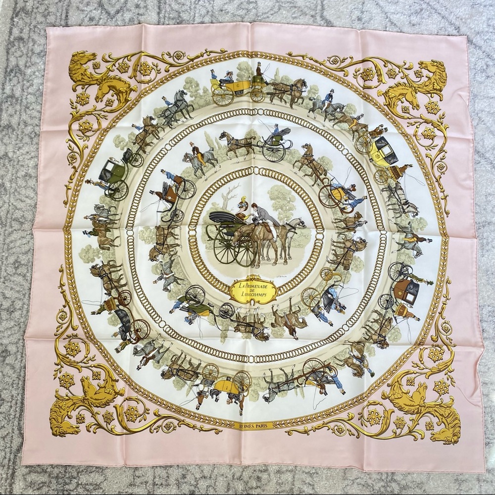 Hermès la promenade de longchamps pink scarf